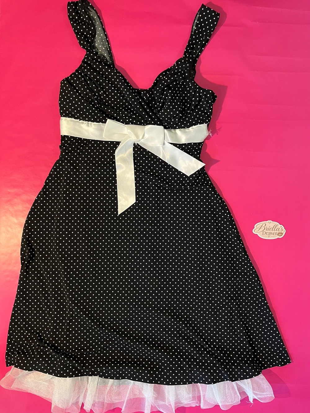 My Michelle Black Polka Dot Midi Dress with White Bow